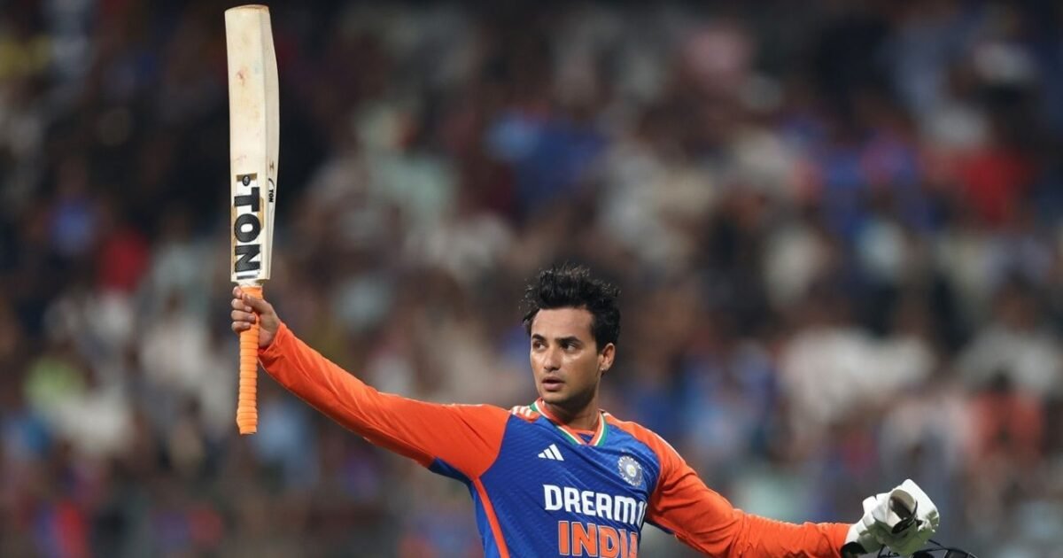 Abhishek Sharma raising his bat for India in a T20I