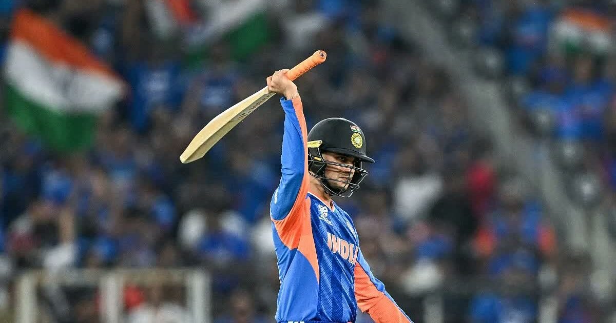 Abhishek Sharma batting for India in a T20I match