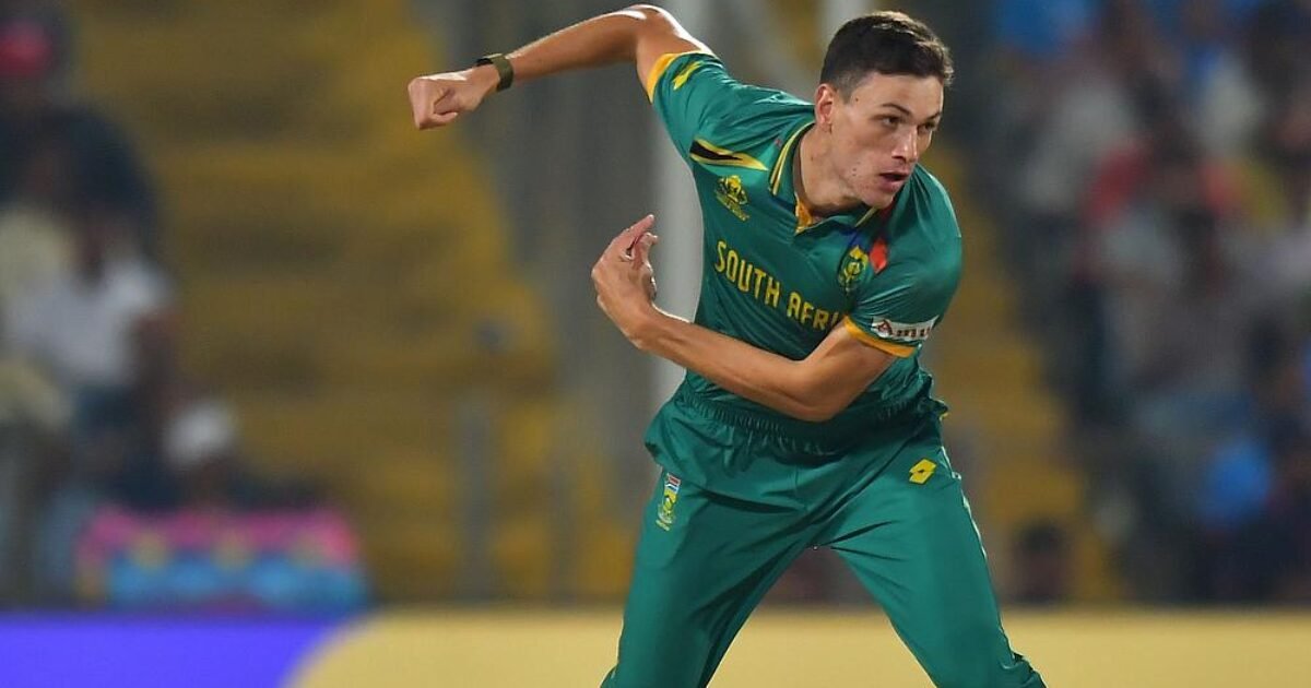 Marco Jansen bowling for South Africa in a Test match