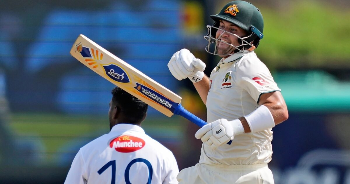 Josh Inglis celebrating a Test century for Australia