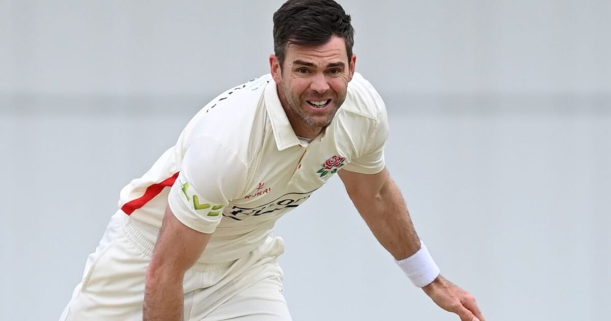 James Anderson bowling for Lancashire in County Championship whites