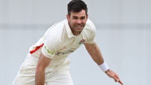 James Anderson bowling for Lancashire in County Championship whites