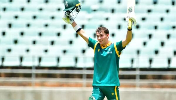 Jason Rowles celebrates a century for South Africa U19